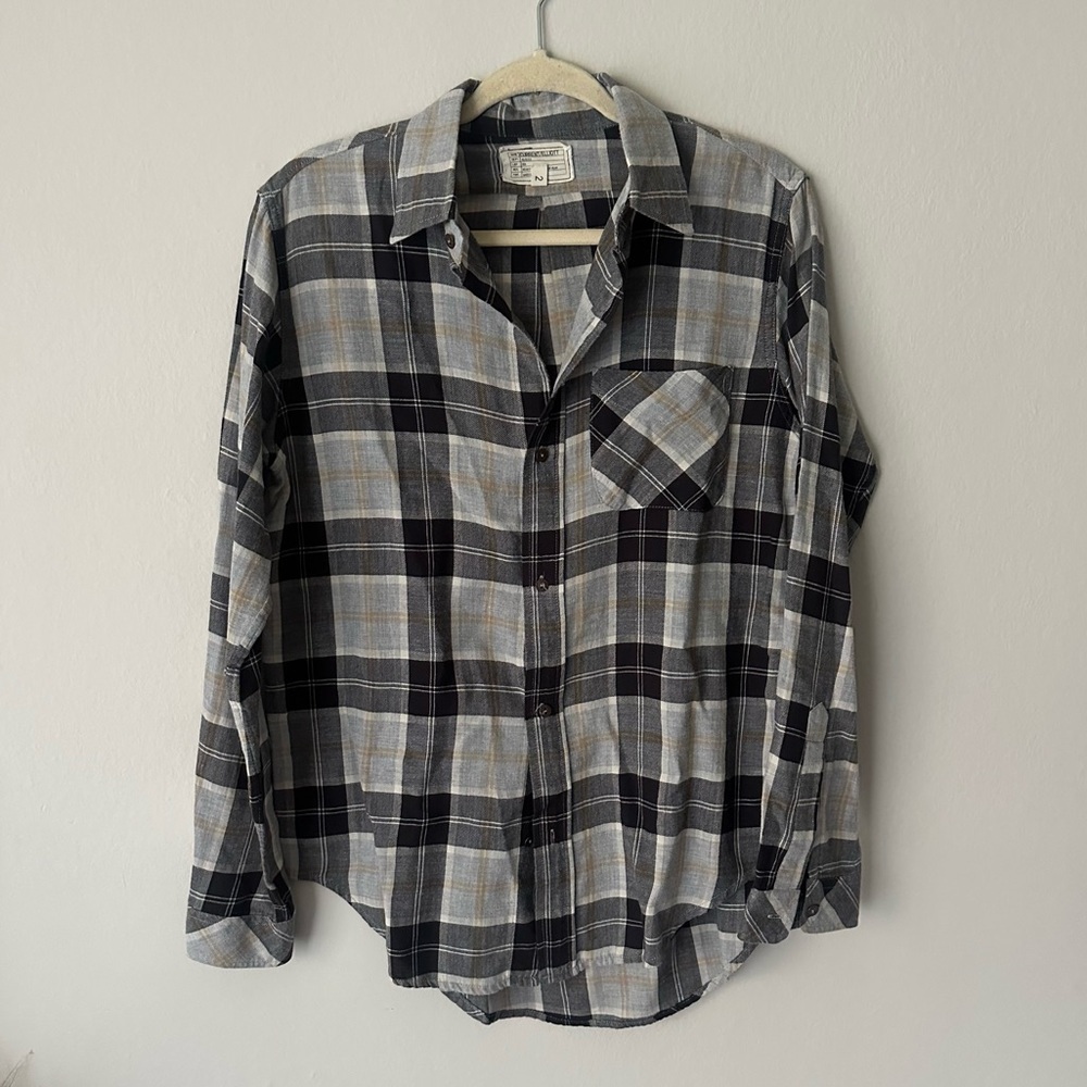 Current/Elliott Black and Gray Casual Button Down flannel Shirt size 2 Western - Picture 1 of 10
